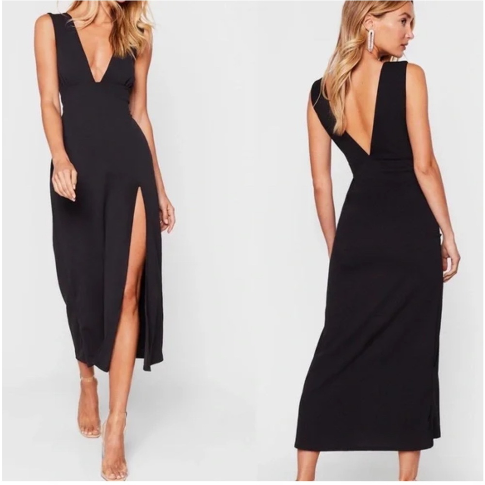 NWT Nasty Gal ‘Deep On Dancing’ Black Midi Dress